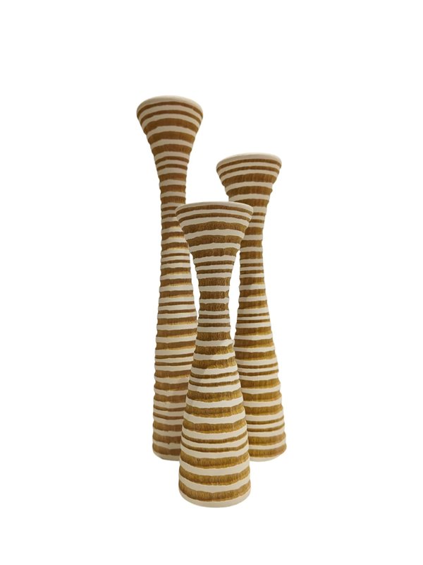 Triple Candle Holder (Wooden White Stripes)