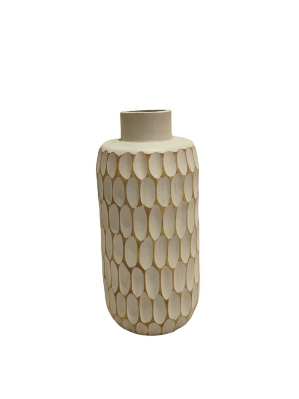Wooden Short Vase No.11 Scale Patterns (White Color) - Hand Craft