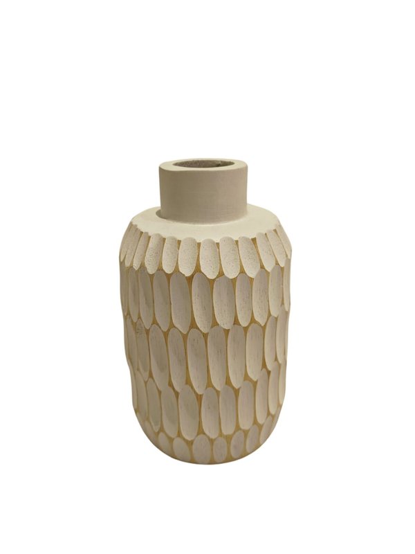 Wooden Short Vase No.12 Scale Patterns (White Color) - Hand Craft