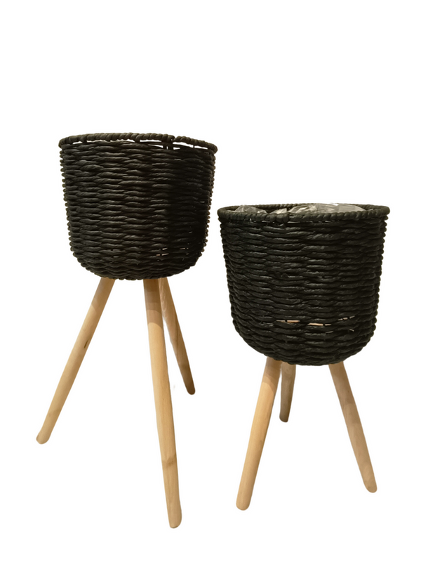 Scandinavian Straw Pots With Legs (Black)