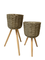 Pots (Grey) - Straw Material with Legs "Scandinavian Design" 