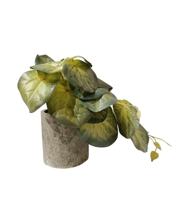 Hanging Leaves (Green &amp; Yellow Leaves) With Grey Pot - Table Size (Faux)