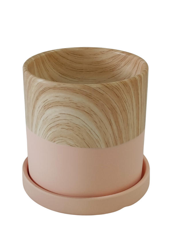 Wooden Design Pot With Plate (Pink/Blue)