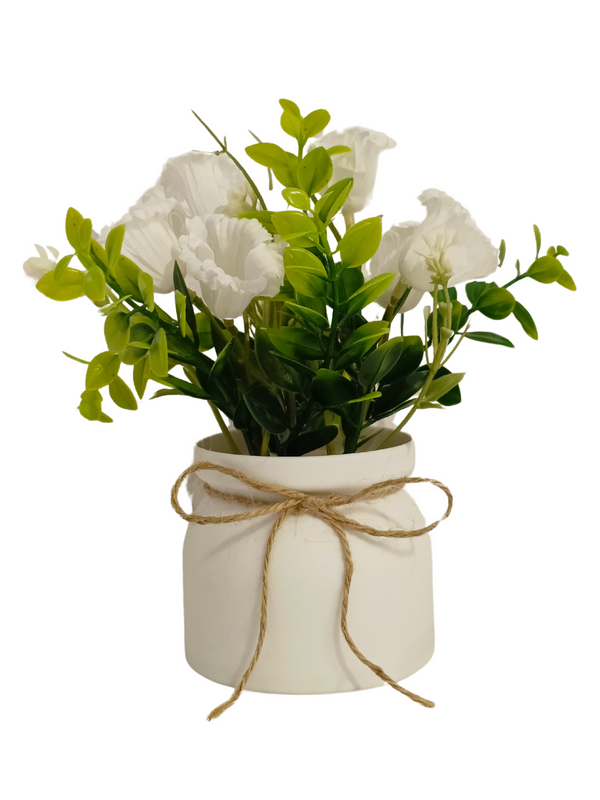 White Texas Bluebell Plant With White Pot - Table Size (Faux)