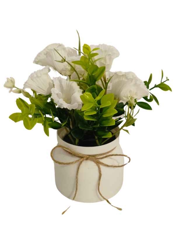 White Texas Bluebell Plant With White Pot - Table Size (Faux)