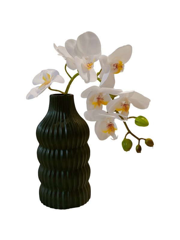 White Orchid Plant With Black Modern Pot - Table Size (Faux)